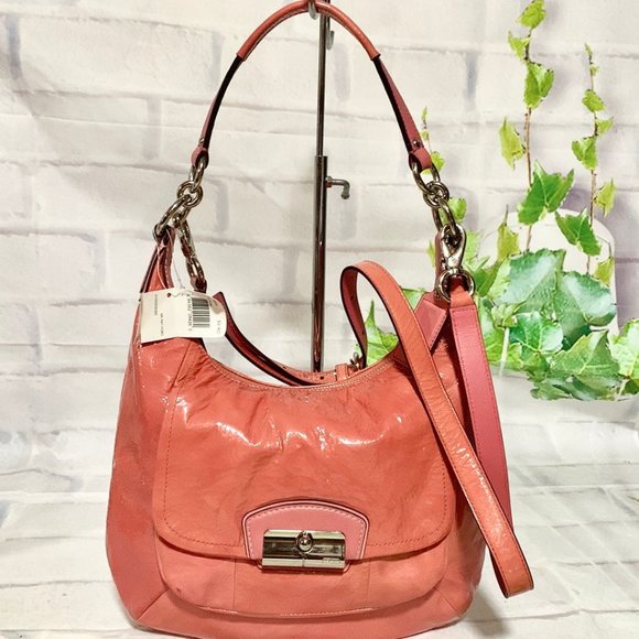 COACH 19299 KRISTIN PATENT LEATHER ROSE HOBO BAG MSRP $328 -NEW WITH FLAWS  **** - Picture 1 of 15